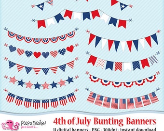 4. Juli Wimpelkette Clipart. Digital Bunch Clipart. Kommerzieller & persönlicher Gebrauch. Sternenbanner Fourth of july