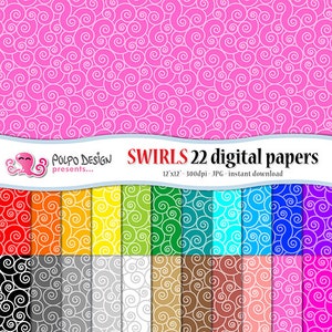 Bunte Wirbel Digital Paper Pack. Druckbare Sofort-Download für den persönlichen und kommerziellen Gebrauch. Regenbogen Swirl Papier, bunt Swirl Papier.