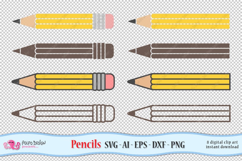 Eps Ai Cricut Pencil Svg Scanncut Etc Education Svg Dxf Png Vector Files Ideal For Cutting Machines Such As Silhouette Studio Cameo Clip Art Art Collectibles