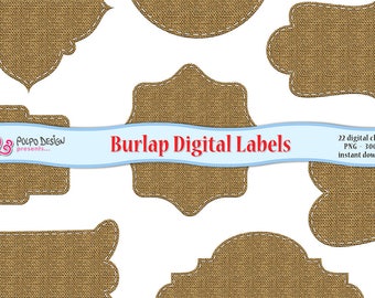 22 Burlap Digital Labels Clip Art, PNG with transparent background, instant Download for Personal and Commercial Use.