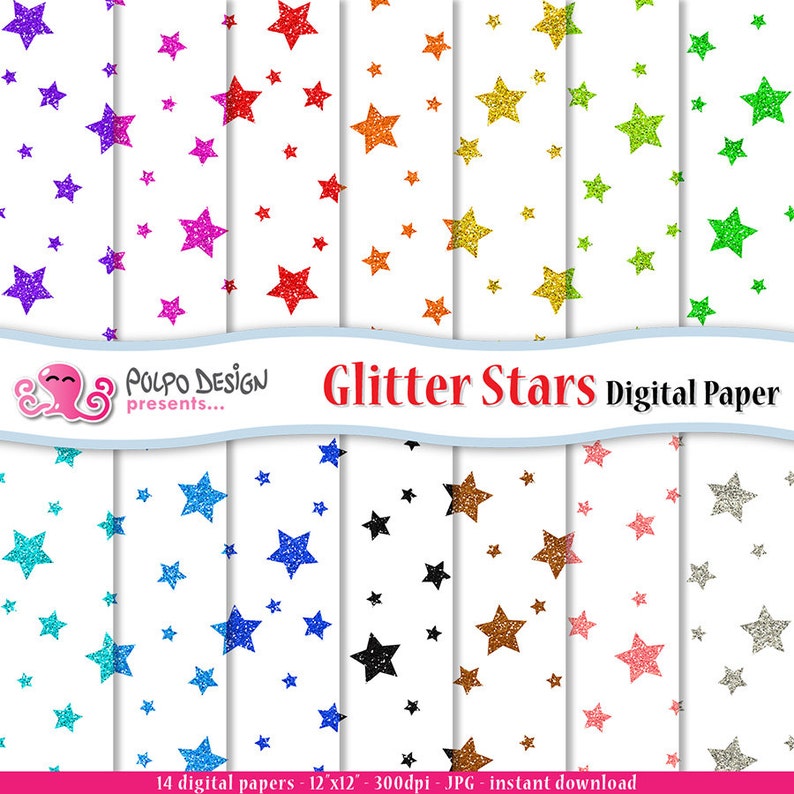 Glitter Stars Digital Paper Pack. Commercial & Personal Use. Etsy