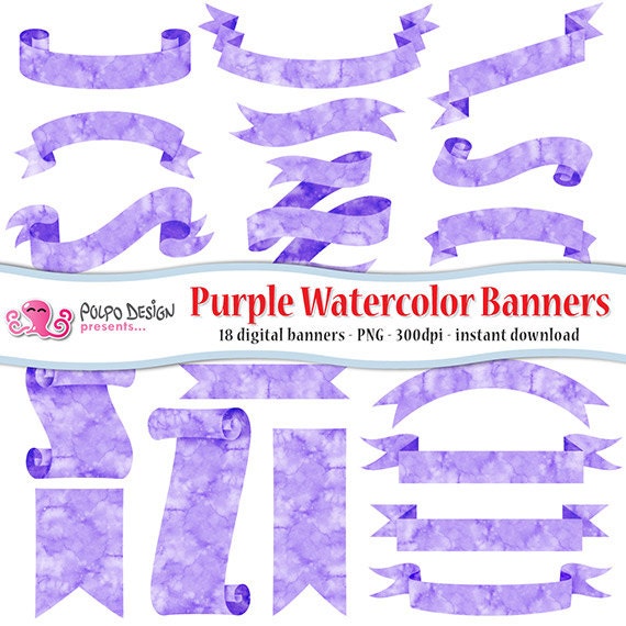 Purple Watercolor Banners Clipart. Digital Clip Art. | Etsy