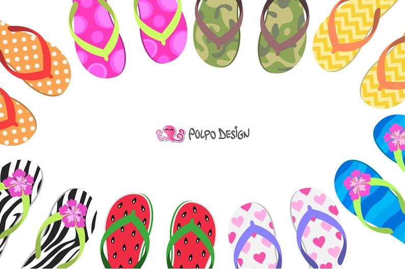 50 Flip Flops Clipart. Beach Clipart Summer Clipart Digital Flip Flops ...