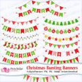 Christmas bunting banners clipart. Digital clip art. Commercial & personal Use. Instant Download. Red green xmas garland banner tree lights