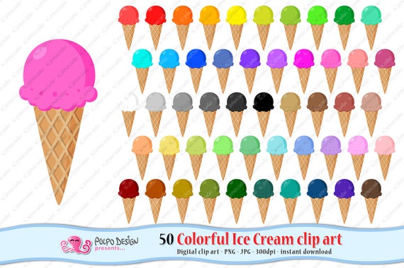 50 Colorful Ice Cream Clipart Png Digital Ice Cream Clip Art Etsy