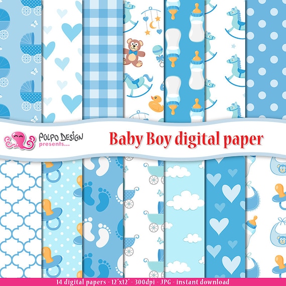 Baby Boy digital paper. Its a boy patterns, newborn scrapbook paper