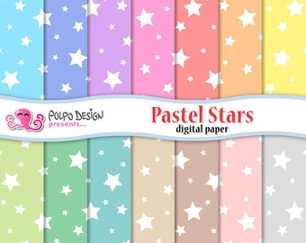 Pastello stelle carte digitali. Uso commerciale e personale. Download istantaneo. modelli stella carta bambino luce colori rottatare corallo