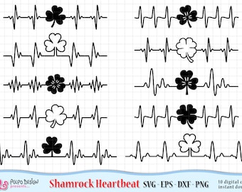 Shamrock Heartbeat SVG. Digital Irish Heartbeat in Svg Eps Dxf Png. Instant Download. Commercial & personal Use. Vector St Patrick's day svg
