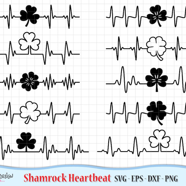 Shamrock Heartbeat SVG. Digital Irish Heartbeat in Svg Eps Dxf Png. Instant Download. Commercial & personal Use. Vector St Patrick's day svg