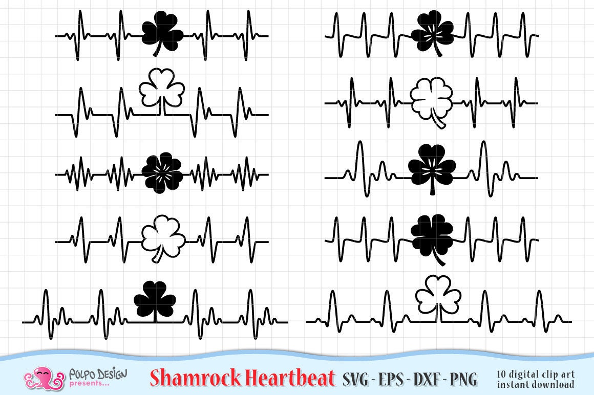 Vector St Patrick's day svg Instant Download Shamrock Heartbeat SVG Commercial & personal Use Digital Irish Heartbeat in Svg Eps Dxf Png