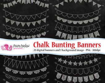 Chalkboard Bunting Banners Cliparts. Digital clip art. Commercial & personal Use. Instant Download. PNG chalk ribbons, banner ribbon garland