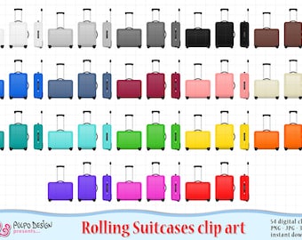 Colorful Rolling Luggage clipart. Rolling Suitcase clipart, Travel Case Clipart, Travel Clip art, trip clipart, bag clipart, Holiday ClipArt