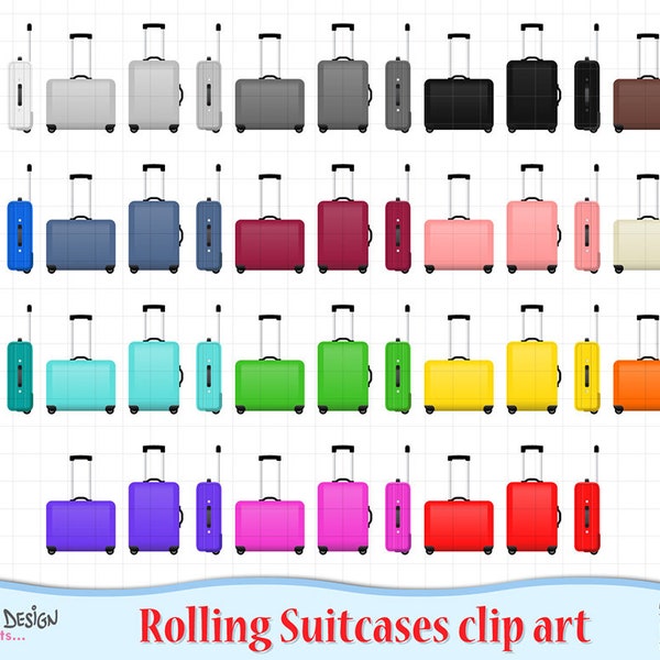 Colorful Rolling Luggage clipart. Rolling Suitcase clipart, Travel Case Clipart, Travel Clip art, trip clipart, bag clipart, Holiday ClipArt