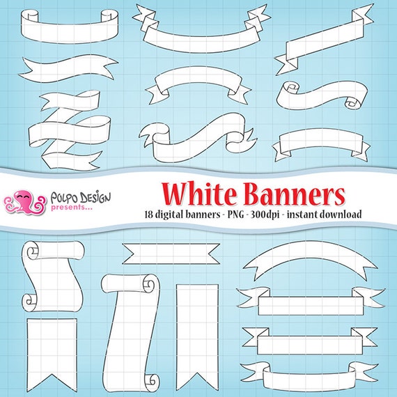 Digital white banners clip art. Commercial & personal Use.Instant