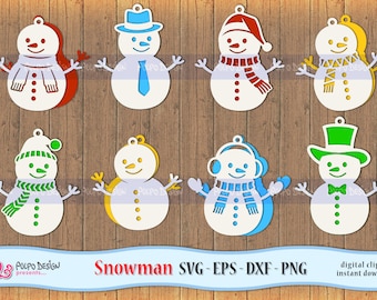 Snowman SVG, Eps, Dxf and Png. Hanging Docor ideal for cutting machines such as Silhouette Studio Cameo, Cricut, ScanNCut. Christmas clipart