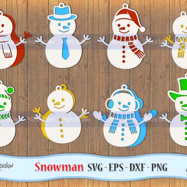 Snowman SVG, Eps, Dxf and Png. Hanging Docor ideal for cutting machines such as Silhouette Studio Cameo, Cricut, ScanNCut. Christmas clipart