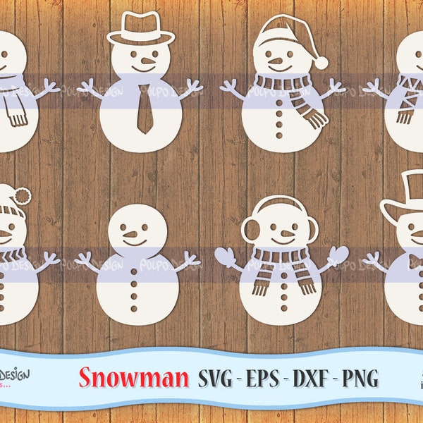 Pupazzo di neve SVG. ClipArt pupazzo di neve in Svg Eps Dxf Png. File vettoriali ideali per macchine da taglio come Silhouette Studio Cameo, Cricut, ScanNCut.