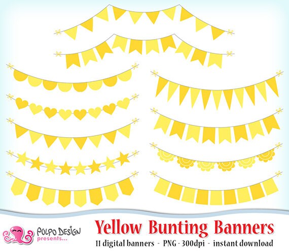 Yellow Bunting Banners Clipart Digital Clip Art Commercial Etsy
