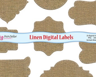 22 Linen Digital Labels Clip Art, PNG with transparent background, instant Download for Personal and Commercial Use.