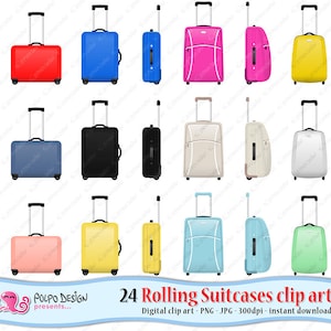 Rollkoffer Clipart. Digitales Rollgepäck Clipart, Koffer Clipart Rollgepäck Clip Art Reisetasche Radtasche Gepäck Clipart