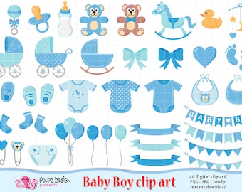 Baby Boy clipart. Its a boy Scrapbooking Baby Boy clip art, baby shower clipart, baby shower clip art, new born blue digital clip art, Teddy