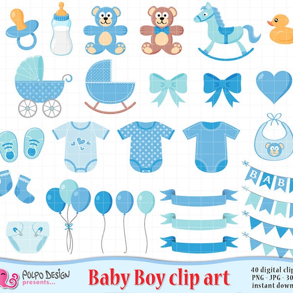 Baby Boy clipart. Its a boy Scrapbooking Baby Boy clip art, baby shower clipart, baby shower clip art, new born blue digital clip art, Teddy