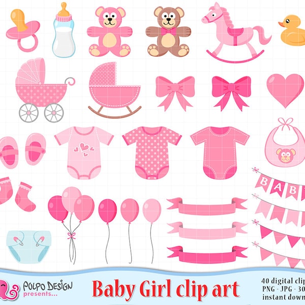 Baby Girl clipart. Its a girl clipart Scrapbook Baby Girl clip art, baby shower clipart, baby shower clip art, new born pink digital clipart