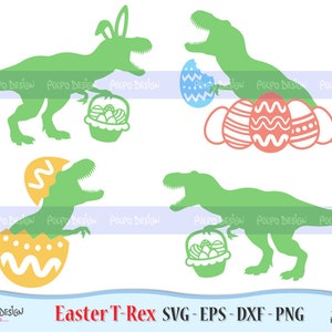 Pascua T-Rex SVG. Easter Dinosaur Svg Eps Dxf Png. Archivos vectoriales ideales para máquinas de corte como Silhouette Studio Cameo, Cricut, ScanNCut