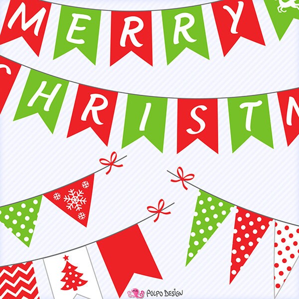 Christmas Bunting Banners Clipart. Digital Clip Art. - Etsy