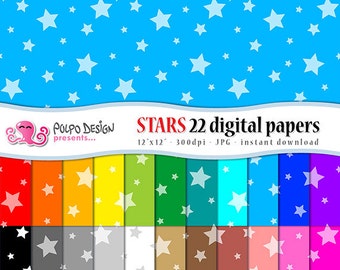 22 Stars Digital Paper in colori arcobaleno, marrone, grigio, rosa, bianco e nero!