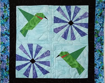 Hummingbird Quilt Wall Hanging: Cheery Colors, 30" x 30"