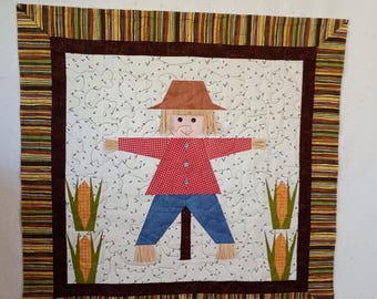 Hand Sewn Scarecrow Quilted Table Topper: Fall Decor (35" x 35")