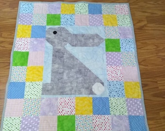 Snuggle Bunny Quilt: Handmade Flannel Baby Lap Quilt (32x36)