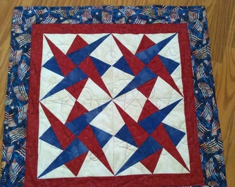 Patriotic Star Quilted Table Topper: 26" Square Wall Hanging