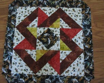Autumn Batik Table Topper: Handmade Quilted Centerpiece (26x26)
