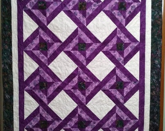 Purple Lavender Lap Quilt: Connecting Stars Batik Border