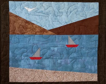 Lake Sailboat Quilted Wall Hanging: Cabin Decor (22x24)