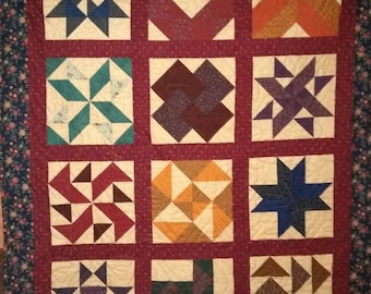 Prairie Sampler Quilt: Handmade Cotton Lap Quilt (54" x 68")