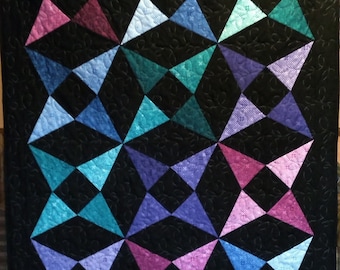 Modern Geometric Throw Quilt: Handmade Cotton Colorful Blocks (52x67)