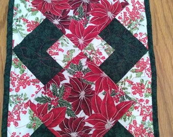 Poinsettia Table Runner: Christmas Quilted Fabric, 13x50