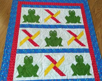 Frog Baby Quilt: Bright Colors, Windmill Blocks, Flannel Backing