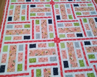 Pastel Pathways Quilt: Handmade Cotton Lap Quilt (55x74)