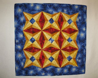 Red White & Gold Quilted Wall Hanging: 33" Square Table Topper