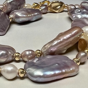 Everyday Baroque Pearl Necklace – AAA+ Natural Purple Pearls, 14k Gold-Plated Beads & Sterling Silver Clasp, Gift Ready Quiet Luxury Jewelry