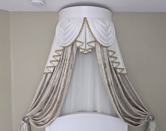 Bed crown canopy with jacquard curtains W25" H108"