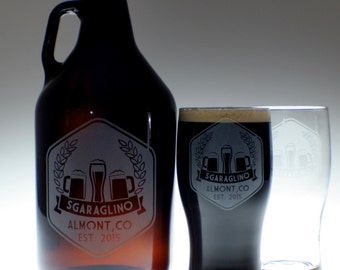 Personalized Beer Growler & 2 glass set with Beer Label art , wedding gift , personalized growler, custom Beer Glass,Beer Gift, Beer