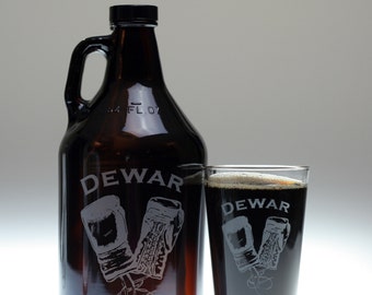 Personalized gift Boxing gloves engraved 2 Home Brew glasses and 1 growler. boxing gift,fight,fighting,personalized glass,Beer Glass