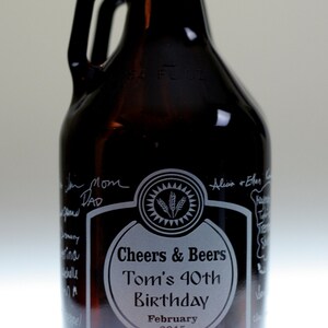 Custom Birthday HomeBrew Growler with Signatures Cheers and Beers art. Homebrew, Beer, Beer Gift, , Beer Glass, Beer Tools image 1