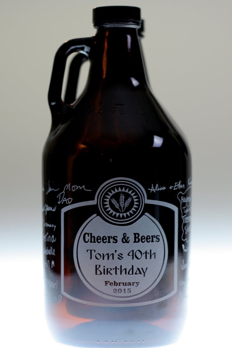 Custom Birthday HomeBrew Growler with Signatures Cheers and Beers art. Homebrew, Beer, Beer Gift, , Beer Glass, Beer Tools image 1