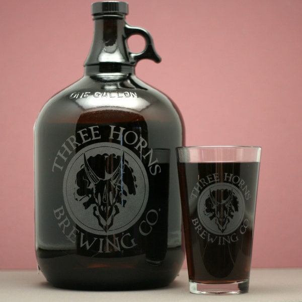 Custom beer growler and glass set with your logo.Homebrew, fathers day gift,custom pint,engraved pint, custom Beer Glass